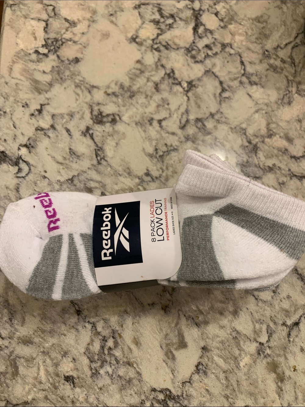 Reebok Women's Low Cut Athletic Socks - White, Gray & Pink Logo NWT